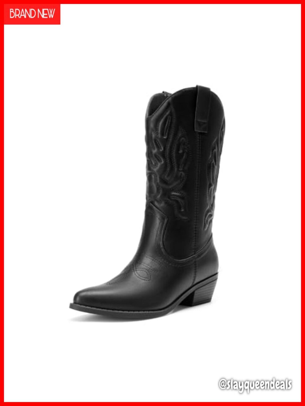 Women's Cowgirl Mid Calf Boots Pointed Toe Faux Leather Pull On